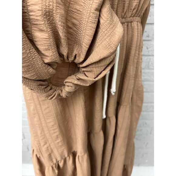 Shein Women Tan Asymmetrical Tiered Balloon Sleeve Maxi Dress Size 2 - Picture 6 of 9